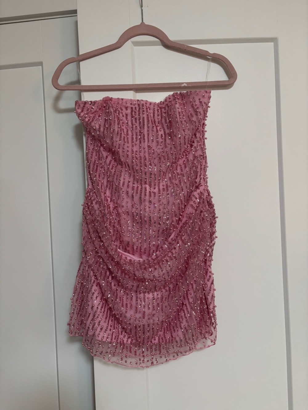 OHPOLLY Embellished Pink Draped Mini Dress - Picture 6 of 6
